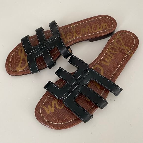 Sam Edelman Berit Slip On Slide Sandal Flat Black Leather Open Toe Slip On 9 - Picture 2 of 6